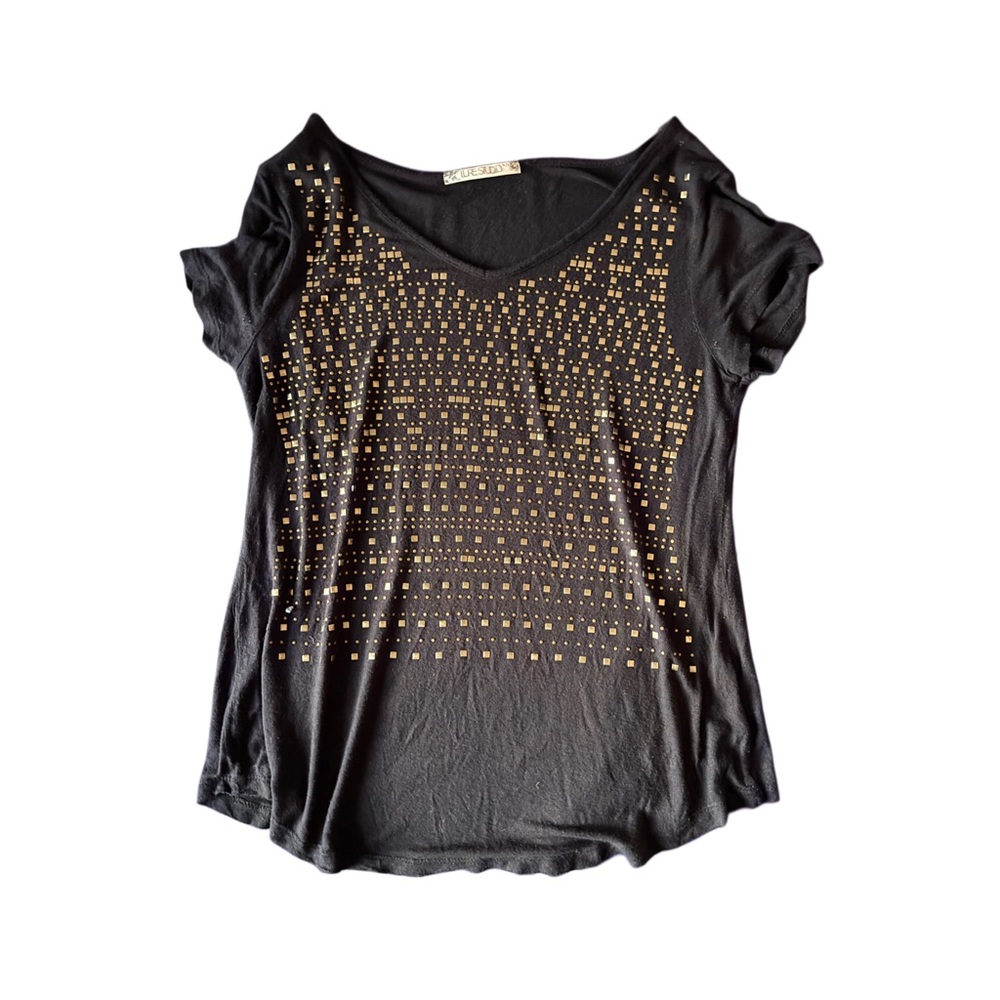 Lure Studio Black Loose-Fit Tee with Gold Studs